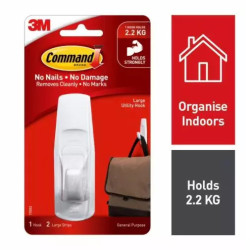 3M Command Large Utility Hooks w/ Strips Holds 2.2kg 17003 x 3