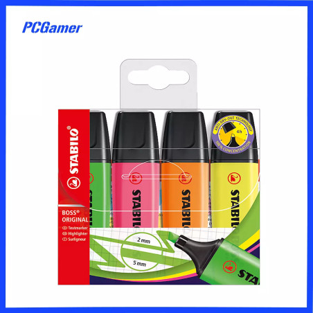STABILO Boss Original Highlighter 4 Assorted Colour Chisel 2mm 5mm Tips